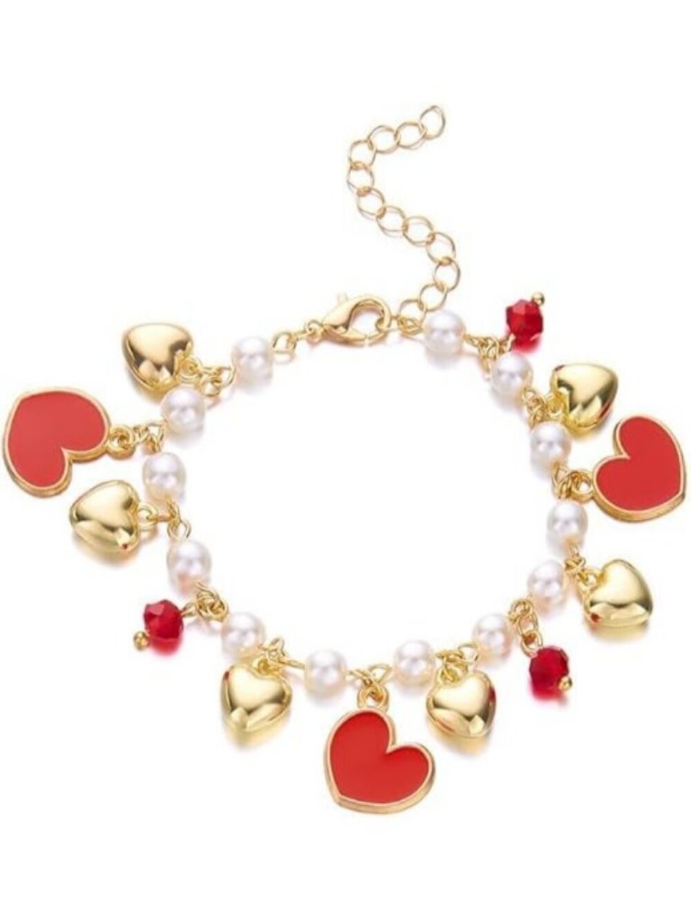 Heart Cherry Heart Pearl Beaded Bracelet Cute Summer Fruit Bracelet